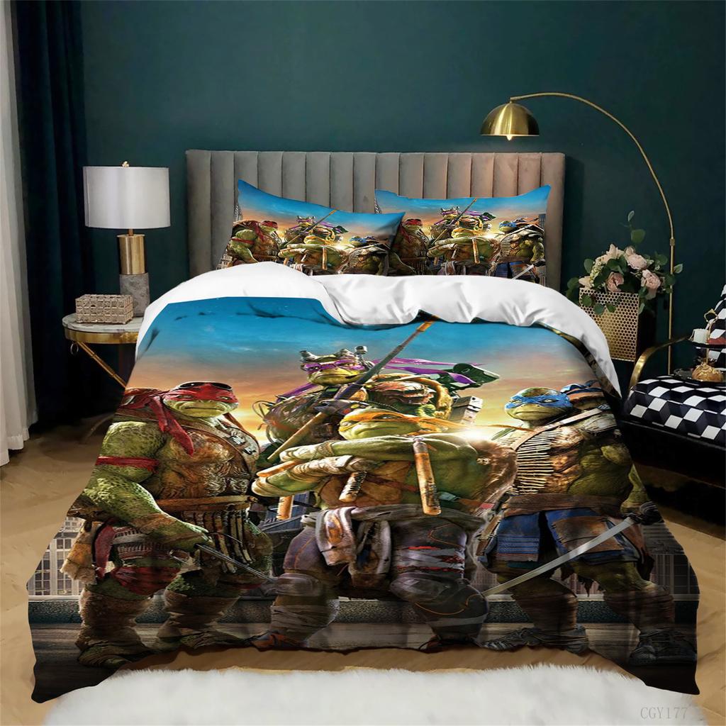 Classic Teena-ge Mut-ant Ninja Turtles Bedding Set All-Season Duvet Cover Set Soft Quilt Cover Lightweight 3-Pcs for Teens