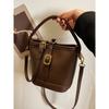 Soft Leather Small Handbags for Women Retro Solid Color Zipper Design Lady Bucket Bags Fashion Versatile Crossbody Bag