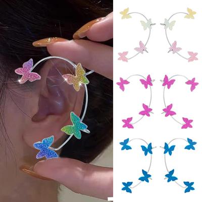 New Glitter Butterfly Ear Clips And Ear Hooks All -In -One Earrings Personalized Butterfly Glitter Earrings Without Pierced Ears