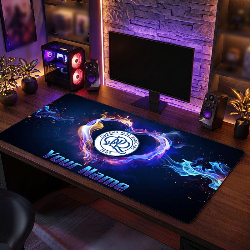 Queens Park Rangers Custom Large Mouse Pad, Personalized Name Text Print, Football Logo Non‑Slip Desk Mat Gaming Gift