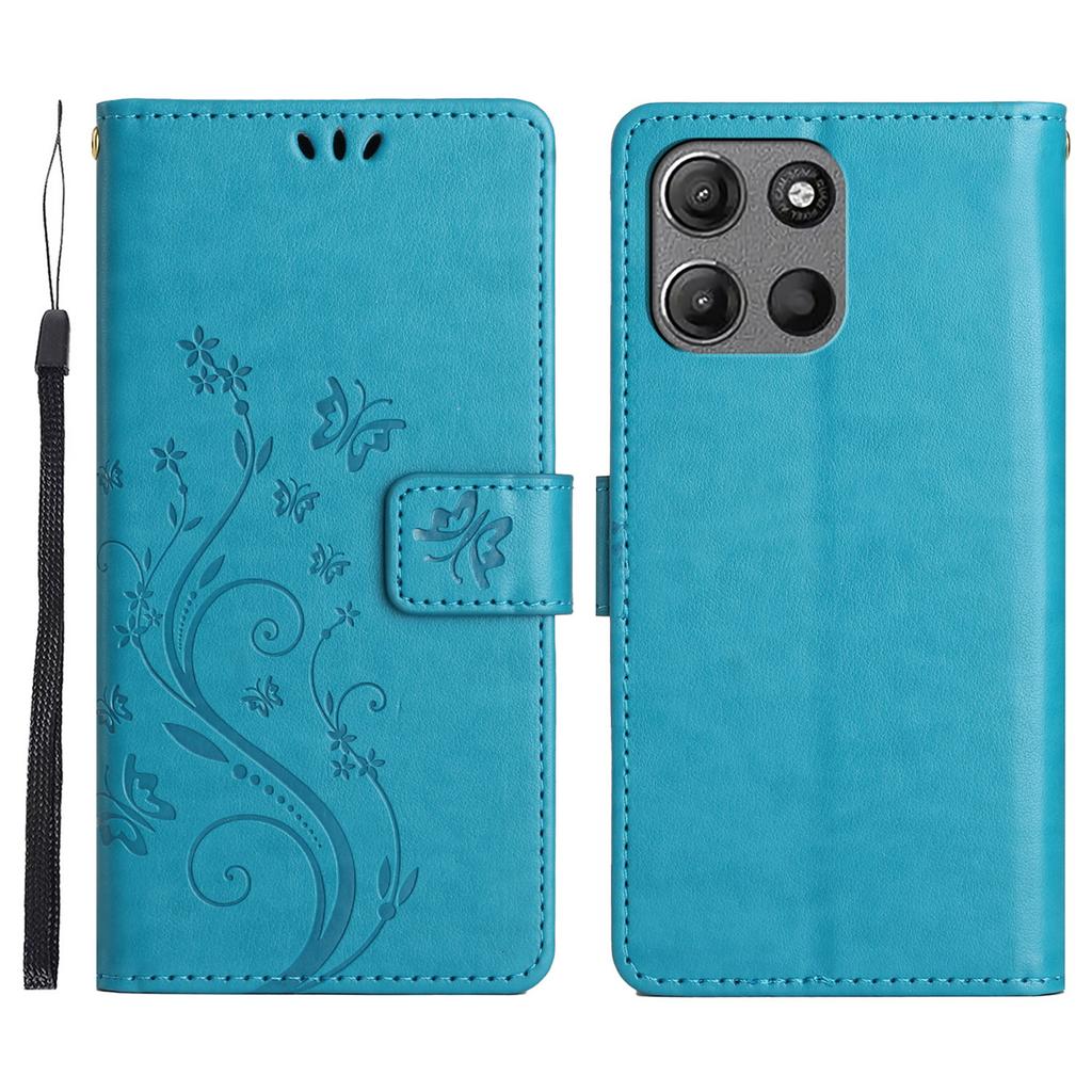 For Motorola Moto G (2026) 5G Leather Wallet Case Butterfly Flower Imprinted Phone Cover with Strap
