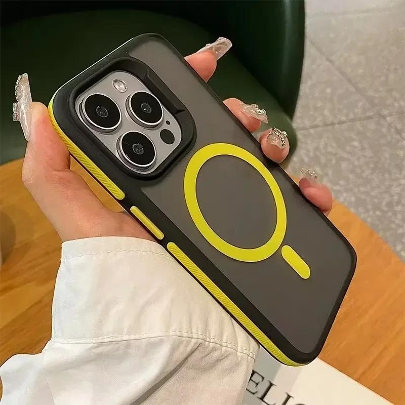 Matte Translucent Armor Shockproof Phone Case For iPhone 16 14 13 11 12 15 Pro Max 16 Plus Magsafe Magnet Wireless Charge Cover
