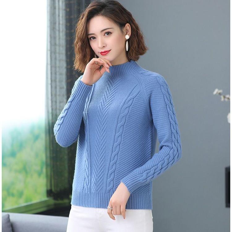 Women's Short Sweater Thickened Knitted Sweater Loose Semi-high Neck Base Sweater Solid Color Pullover