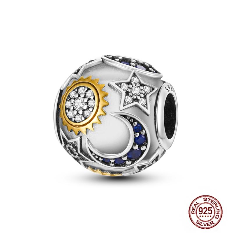 Round Clip Charms Plata Shining Moon Star Char Copper Spacer Clasp Fit Original Bracelet Glow Safety Chain Beads Diy Jewelry