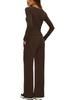 European & American Women's Solid Color Long-Sleeve Two-Piece Button Round Neck Pants Set