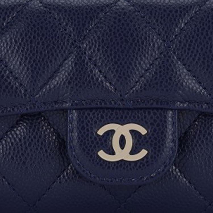 Chanel Classic Vertical Gold Logo Double C Quilted Glossy Grain Calfskin Card Holder Women accessories Navy-Blue AP0214-B10583-NN270