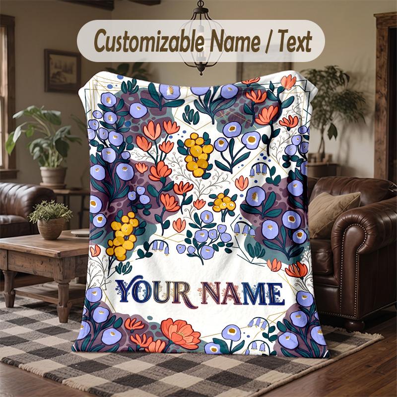 Floral Fantasy Garden 3 Theme Throw Blanket Custom Name Text Personalized Blanket Soft Cozy Blanket for Home Sofa Bed