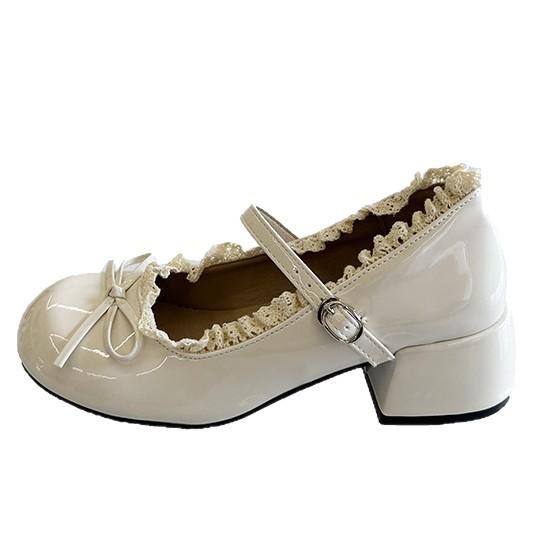 Scarpe da ballo in pelle piccole con fiocco di temperamento premium da donna 2025 nuova estate bordo in pizzo altezza Mary Jane scarpe tendenza