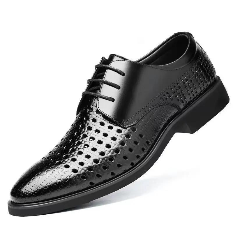 

Low Heel Mesh Lightweight Plain Social Shoe for Men Italian Cowhide Suit Luxury Designer Black Footwear Official Dress Shoes Man 38