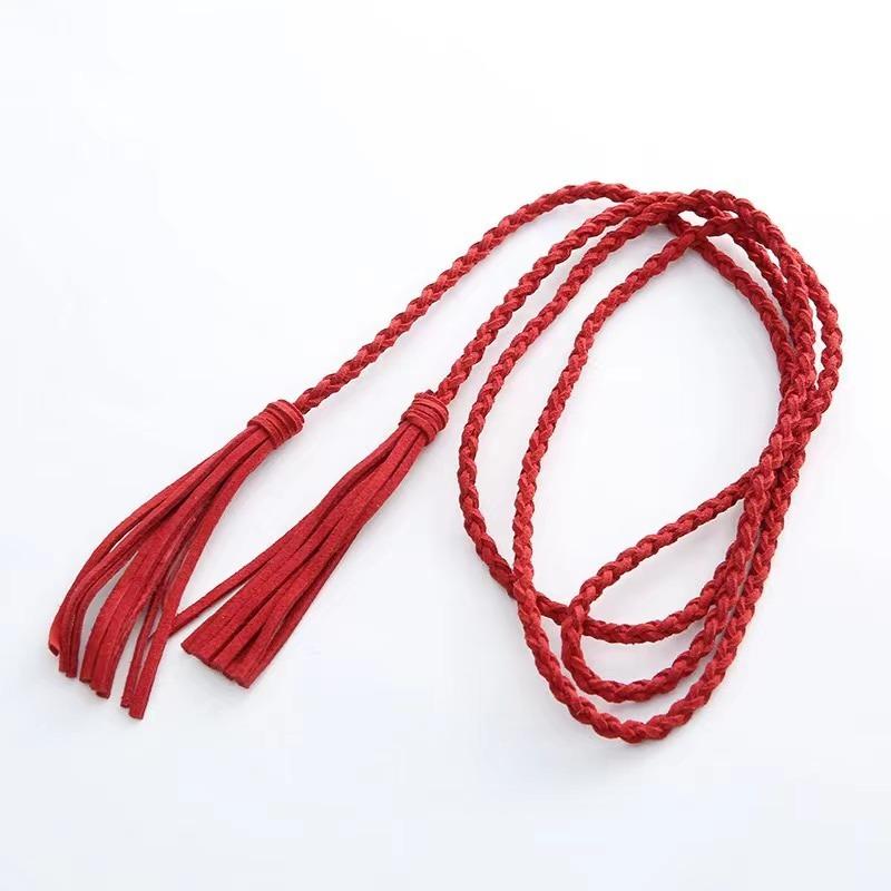 Leather Designer Braid Waist Belt With Tassel
