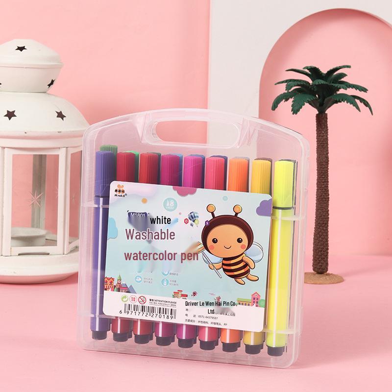 Washable Hard-Tip Watercolor Pens for Kids, 12 Colors, Triangular Barrel, Large Capacity, Boxed Set.