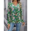 2025 Women's Basic V-Neck Long Sleeve,Floral Printed Polyester Relaxed Fit Tees Shirt
