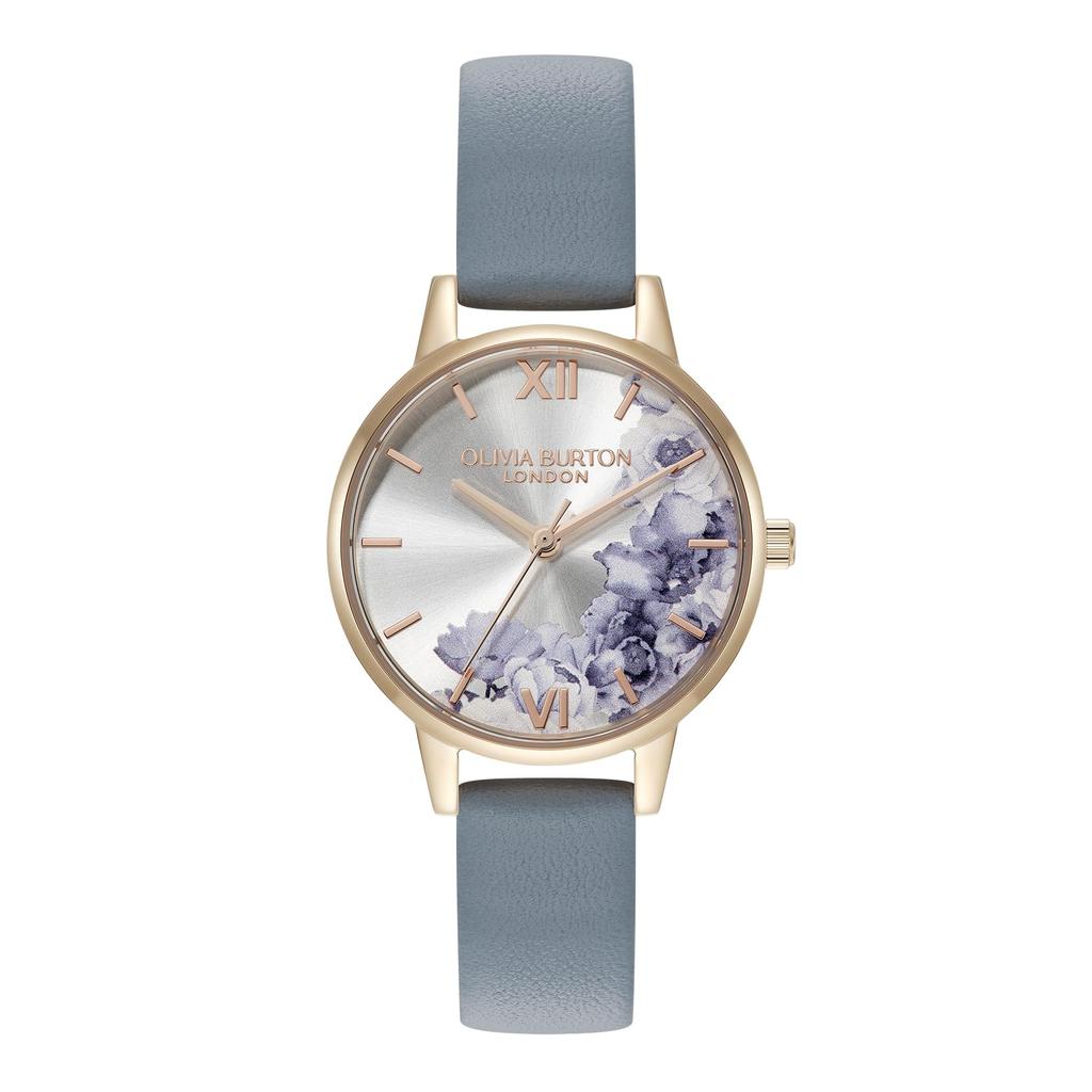 Authorized Distributor Olivia Burton Watch Ladies 24000227 Illustrated Floral Midi Ivory Rose Gold Chalk Blue Leather [OLIVIA BURTON]