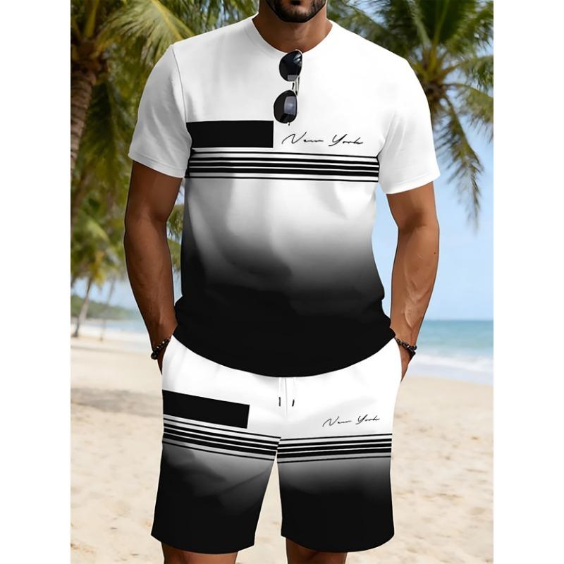 Sommeranzug 3D-Druck Herren Freizeit Kurzarmanzug Geeignet für Sportanzug Herren Rundhals Kurzarm Oberteil Und Shorts