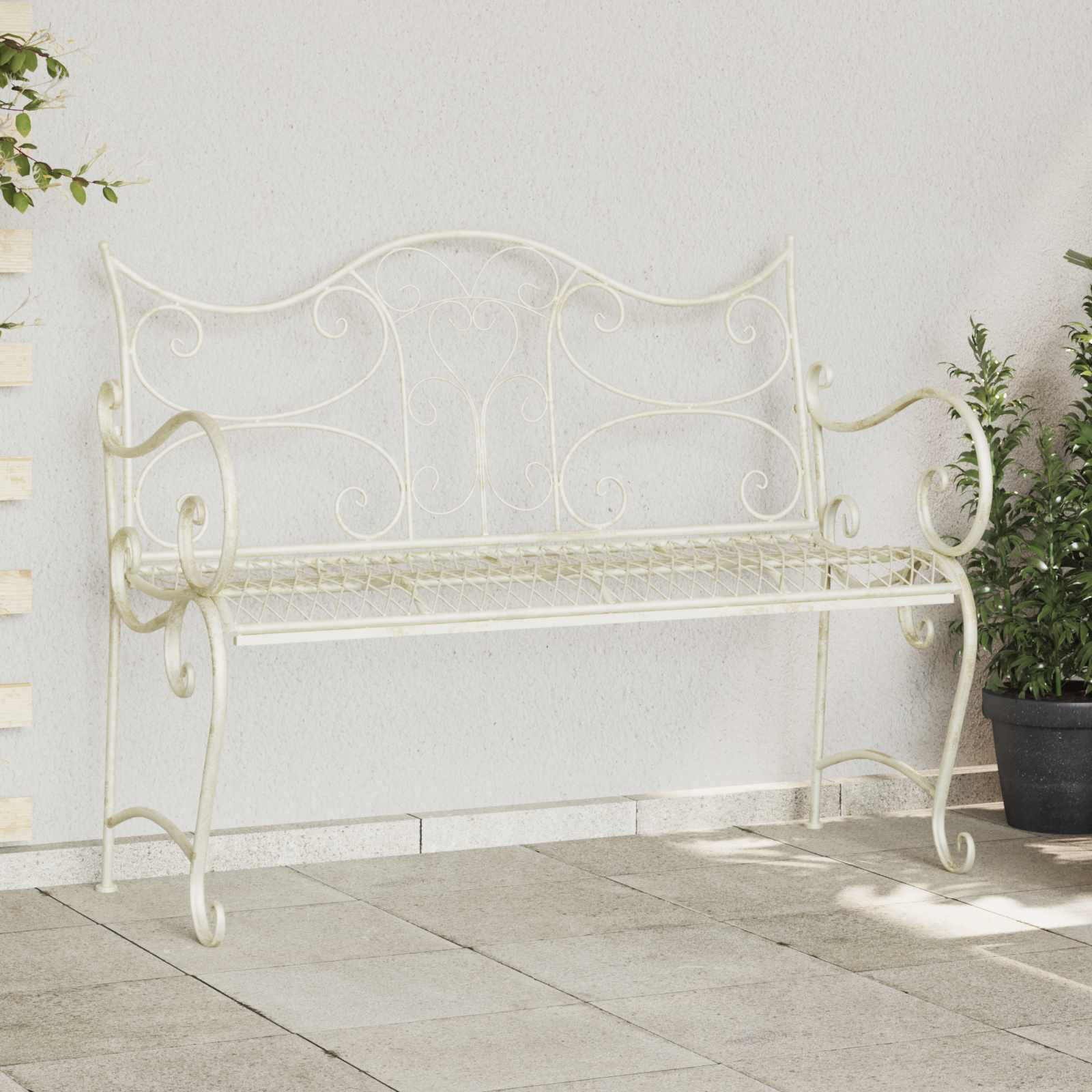 Gartenbank 2-Sitzer 114 x 56,5 x 90 cm Stahl Antikweiß