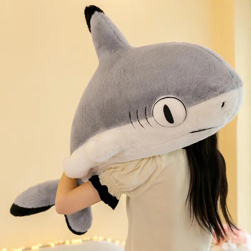 Shark Cat Plush Pillow Big Stuffed Animal Toy Fluffy Cute Plushie Doll Soft Hugging Sleeping Pet Throw Pillow Gift for Girl Boy