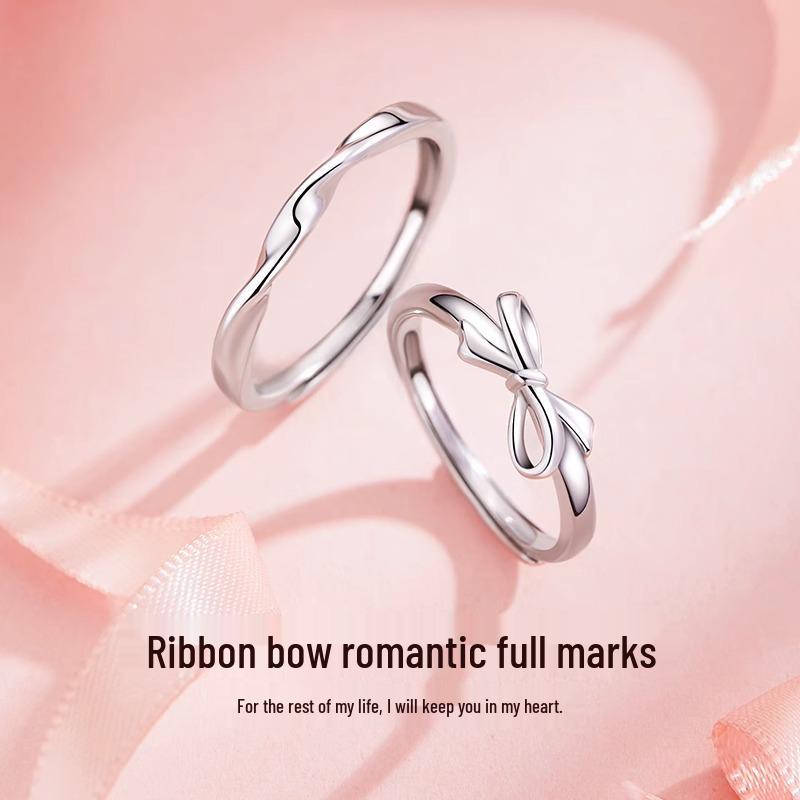 999 Silber Schleife Partnerringe für Männer & Frauen: Trendige Eheringe in leichtem Luxus, perfektes Geschenk zum Geburtstag oder zu Weihnachten für die Freundin.