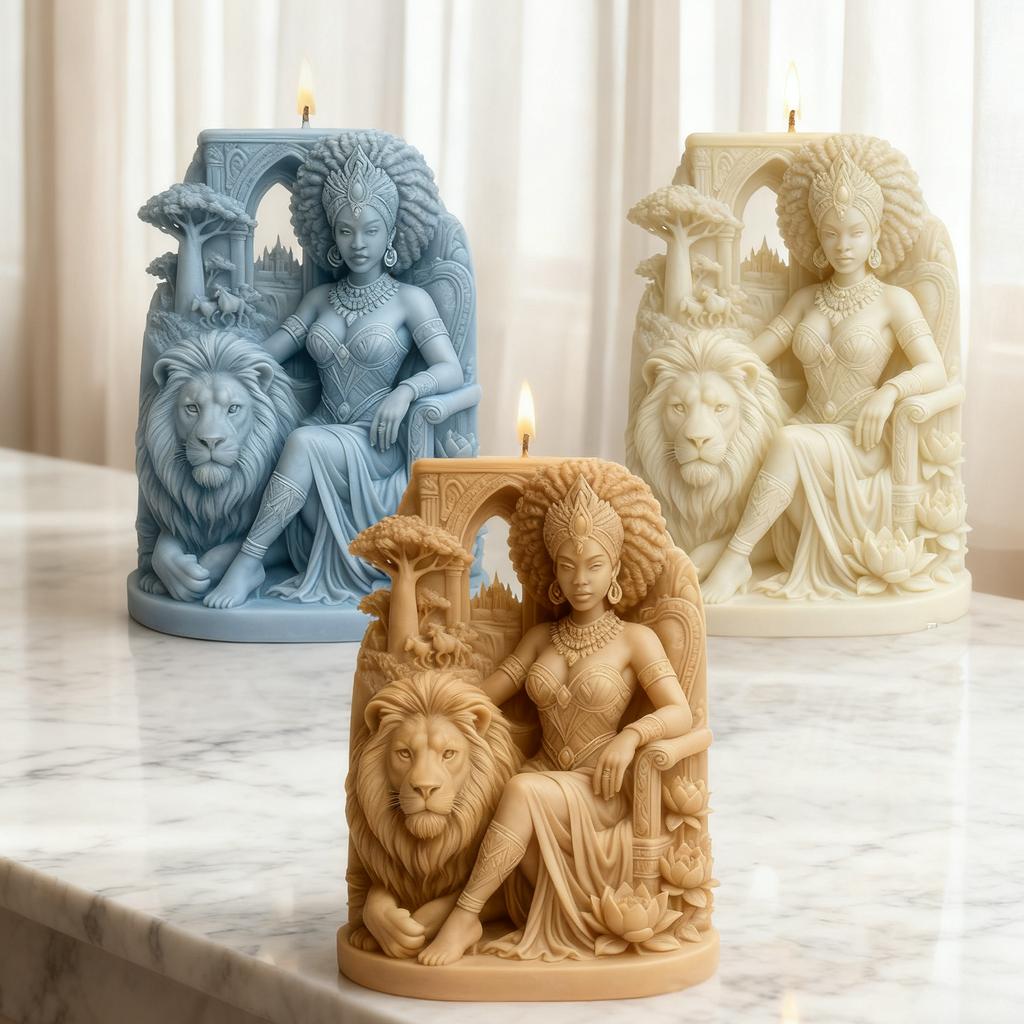 Luxurious African Queen and Lion Silicone Mold: Relief Art Craftsmanship; DIY Scented Candles; Creating a Light Luxury Living Ro