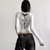 Personalized Printed Long-Sleeve Short T-Shirt for Women, Korean Style, Slim Fit, Regular Shoulder, Suitable for Spring and Autumn