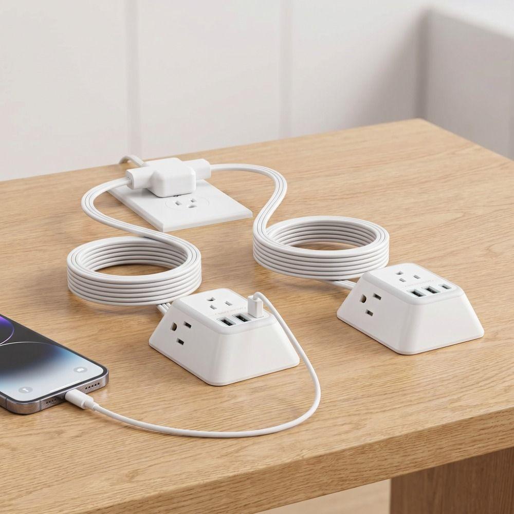 12FT Length Twin Extension Cord 2 USB-A Ports Split Power Strip  Overload Protectio