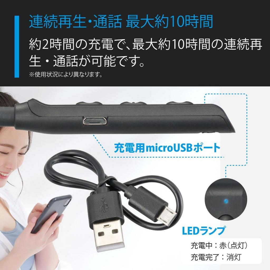 OHM Electric AudioComm Wireless Bluetooth Earphones with Neck Supports Smartphone Calls and Answering Includes Earphone OHM HP-W218N Strap, Calls,
