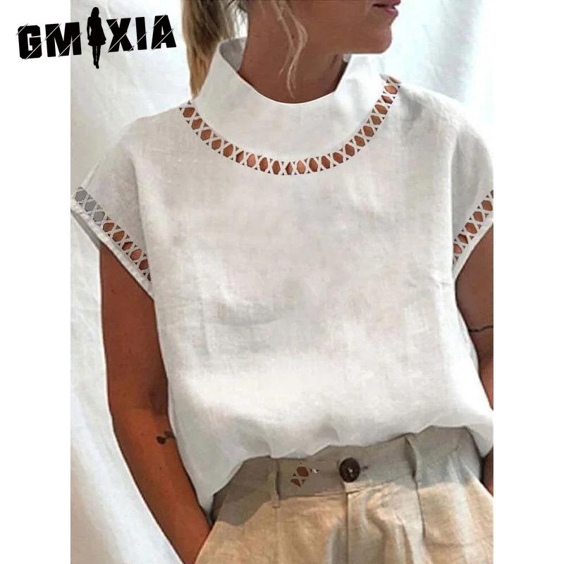 GMXIA Women's Fashion Casual Solid Color Print Short Sleeve Blouses & Shirts