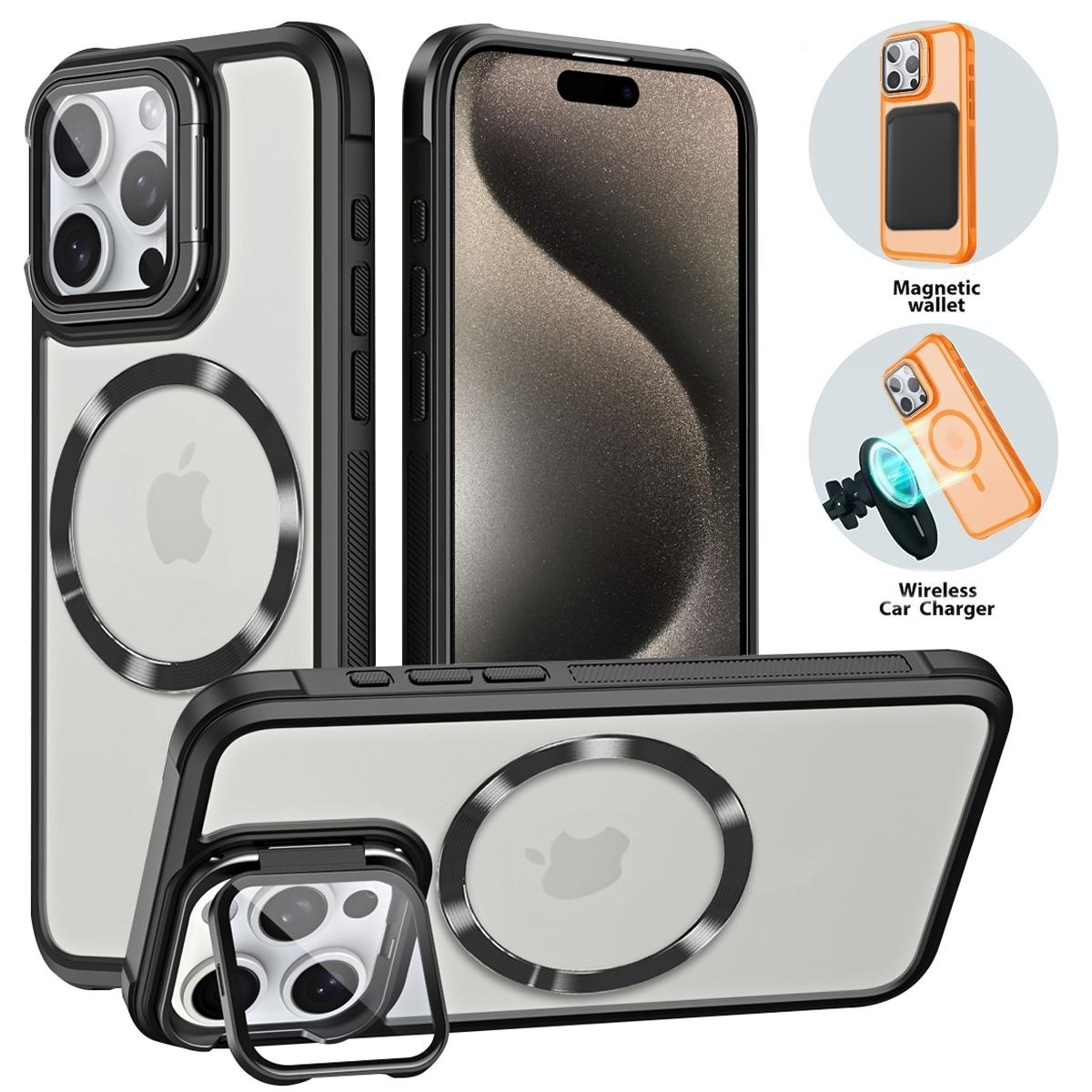 

Прозрачный чехол-бампер для iPhone 15 Pro Max Funda для iPhone 15 Plus 14 13 12 11 Pro Max для Magsafe Camera Stand Phone Cover For iPhone 15 ProMax серый