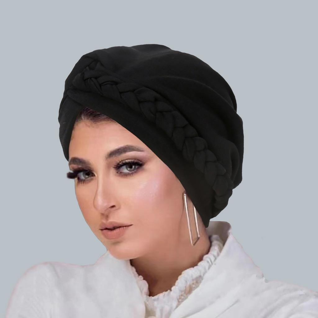 Muslim Braid Turban Cap For Women Stretchy Wrap Cover Cancer Chemo Islamic Arab Cap Headwear Hat Hair Loss Bonnet Beanies