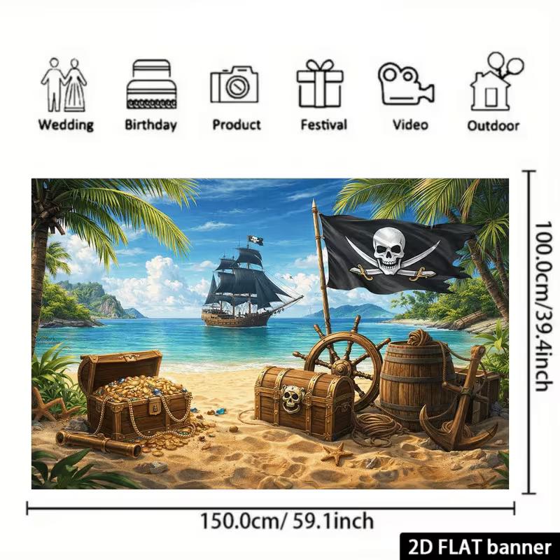 Fondo de Tesoro Pirata, Tela de Fondo de Playa Caribeña, Decoración de Fiesta