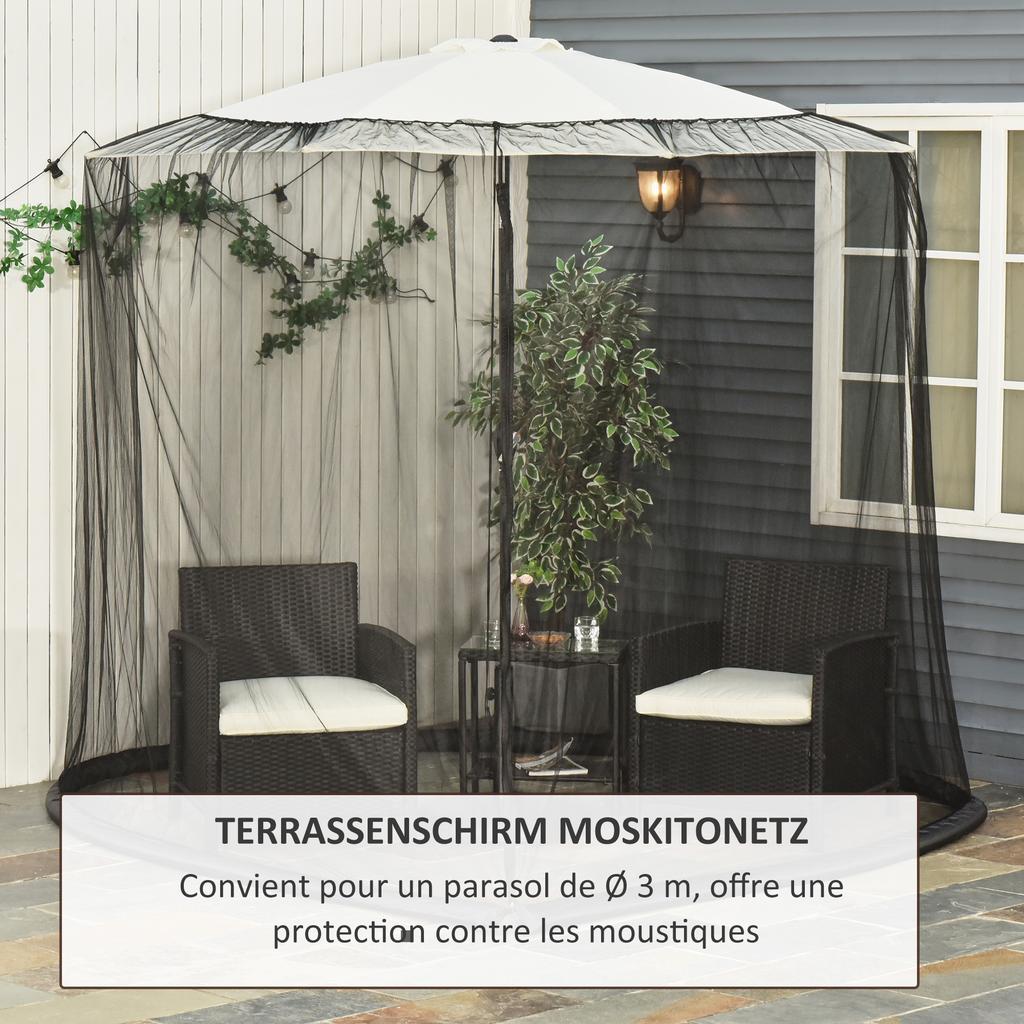 Outdoor Garden Umbrella Table Screen, 2.3 M Parasol Bug Mosquito Net Cover with Zipped Door