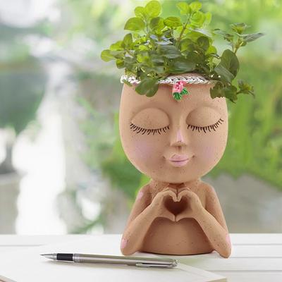 Kreatives Gesicht Blumentopf Kopf Sukkulenten Blumentopf Harz Entwässerungsloch Kunst Skulptur Keramik Dekorativer Schmuck