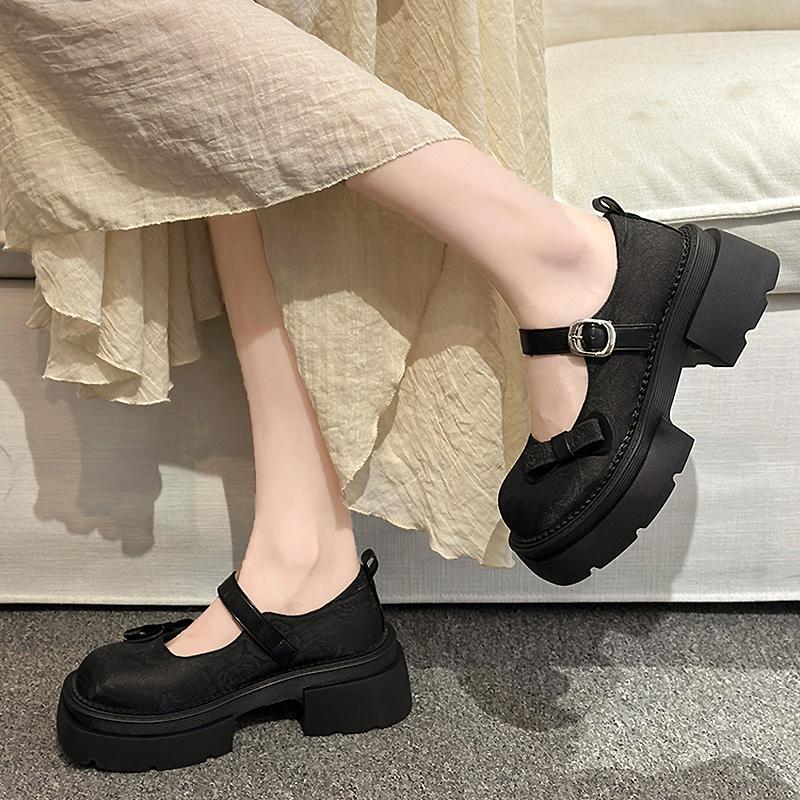 Fashion Sweet Cute Bow Lolita shoes Women High Heels Mary Janes Shoes New Luxury print design Dress Pumps Student British Style Loafers