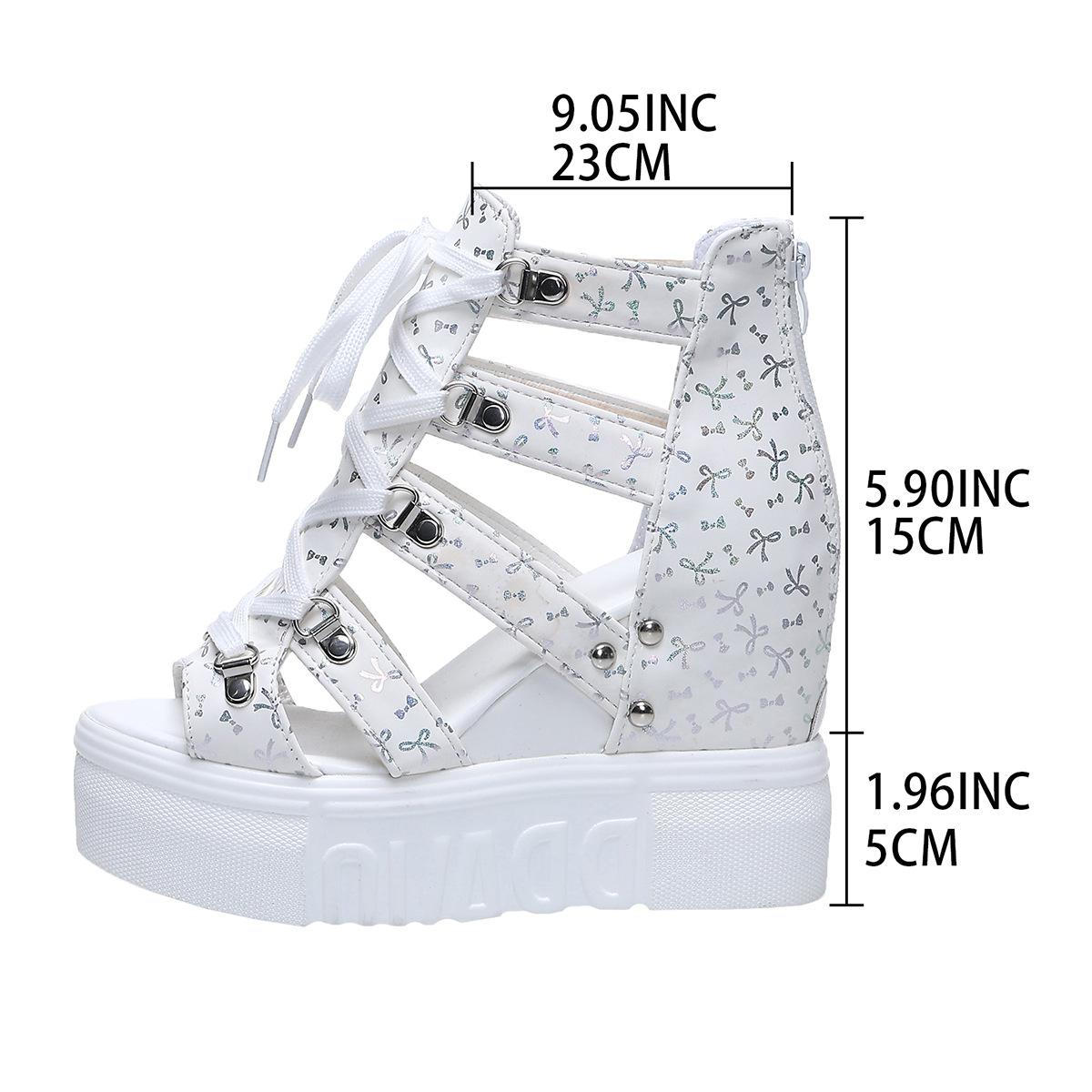 

Босоножки с открытым носком, женские, полые, с внутренней платформой для увеличения роста, дышащие сетчатые туфли, на толстой подошве-маффин, на танкетке, на высоком каблуке, римские студенческие сандалии 42 белый