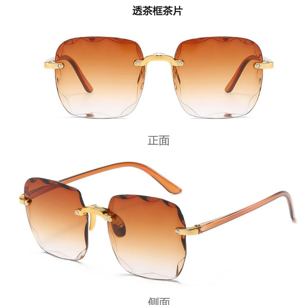 Trend Gradual Change Sunglasses Retro Fashion Glasses Women Ins Two-Color Frameless Square Sunglasses