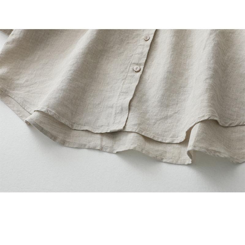 2025 summer shirt stand-up collar four-quarter sleeve white shirt loose large size sunscreen shirt cotton and linen women's clothing C025-815