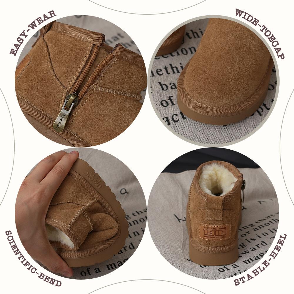 XSHX "spritzwassergeschützte & seitlicher Reißverschluss" Leder-Kinderschneestiefel Winter Kleinkinder Jungen und Mädchen [Schuhe aus Wenzhou]