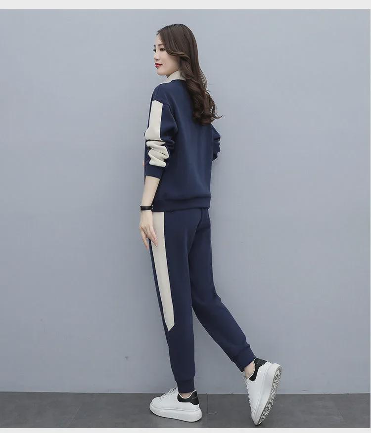 Women's Thick Velvet Korean Style Sports Suit - Warm & Slim, Long-Sleeve Sweatshirt & Harem Pants, Two-Piece Autumn/Winter Set