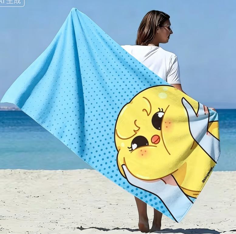 Soft and Cute Cartoon Yellow Duck Extra Large Soft Beach Towel Cute and Fun Printed Pattern Microfiber Bath Towel Beach Towel
