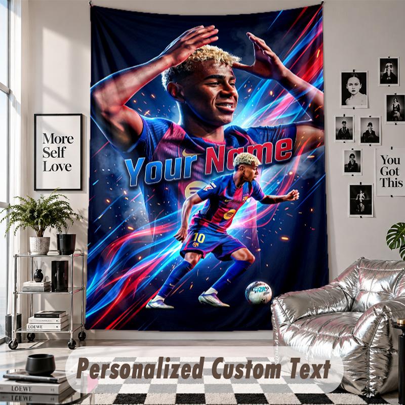 Wall Hanging Tapestry With Custom Name & Text, Lamine Yamal Decorative Tapestry For Bedroom