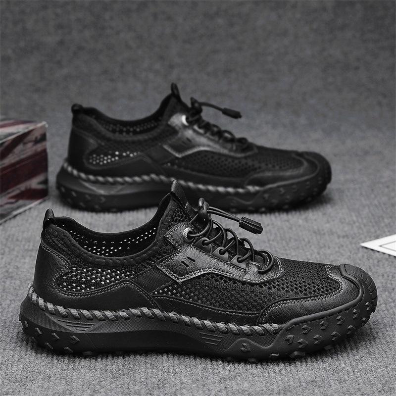 

Fashion Large Men s Casual Shoes Summer New Outdoor Mesh Breathable Comfortable Non Slip Hiking Shoes Fashion Vintage Flats Zapatillas 38 чёрный
