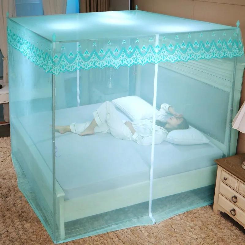Zipper Lace Mosquito Net with Stainless Steel Bracket Romantic Queen Bed Nets Anti Insect Mosquito Tent for Single Double Bed