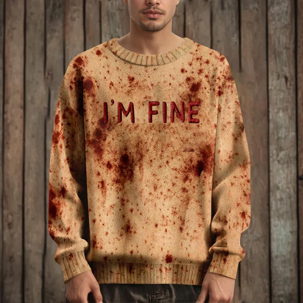 Pánský svetr pulovr s dlouhým rukávem ležérní pletený svetr nadměrné velikosti s halloweenským potiskem