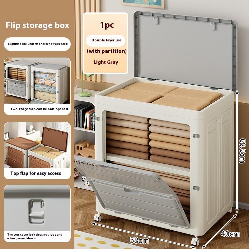 Large Capacity Storage Cabinet Toy Clothing Storage Box&Bins Movable Wheels Multi-Functional Flip-top Organizing Box