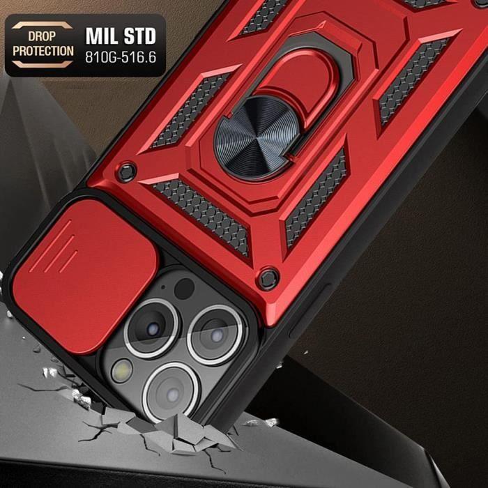 Coque de téléphone - Rouge - iPhone 13 Pro Max - Antichoc - Support rotatif - 2 Vitres en verre trempé