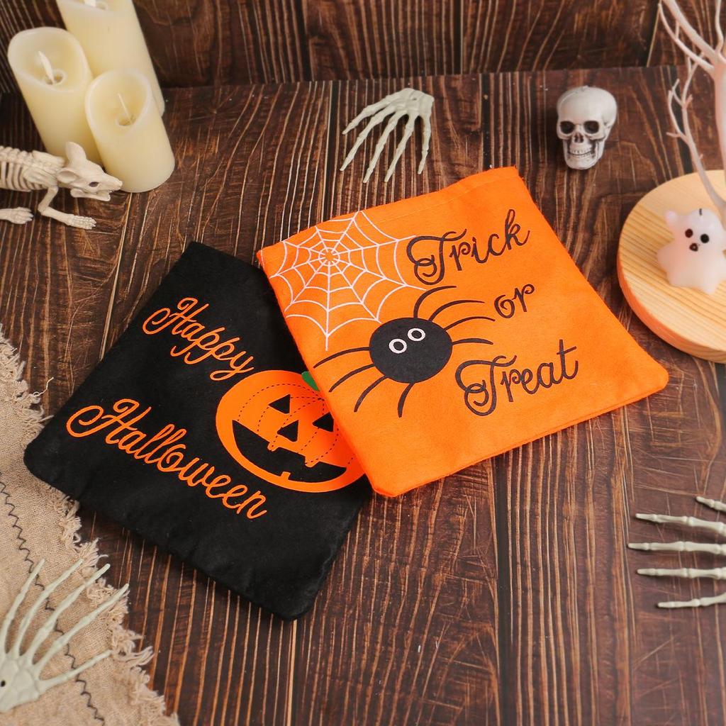 Halloween Ghost Festival Pumpkin Candy Tote Bag, Non-Woven Orange and Black Gift Bag for Kindergarten