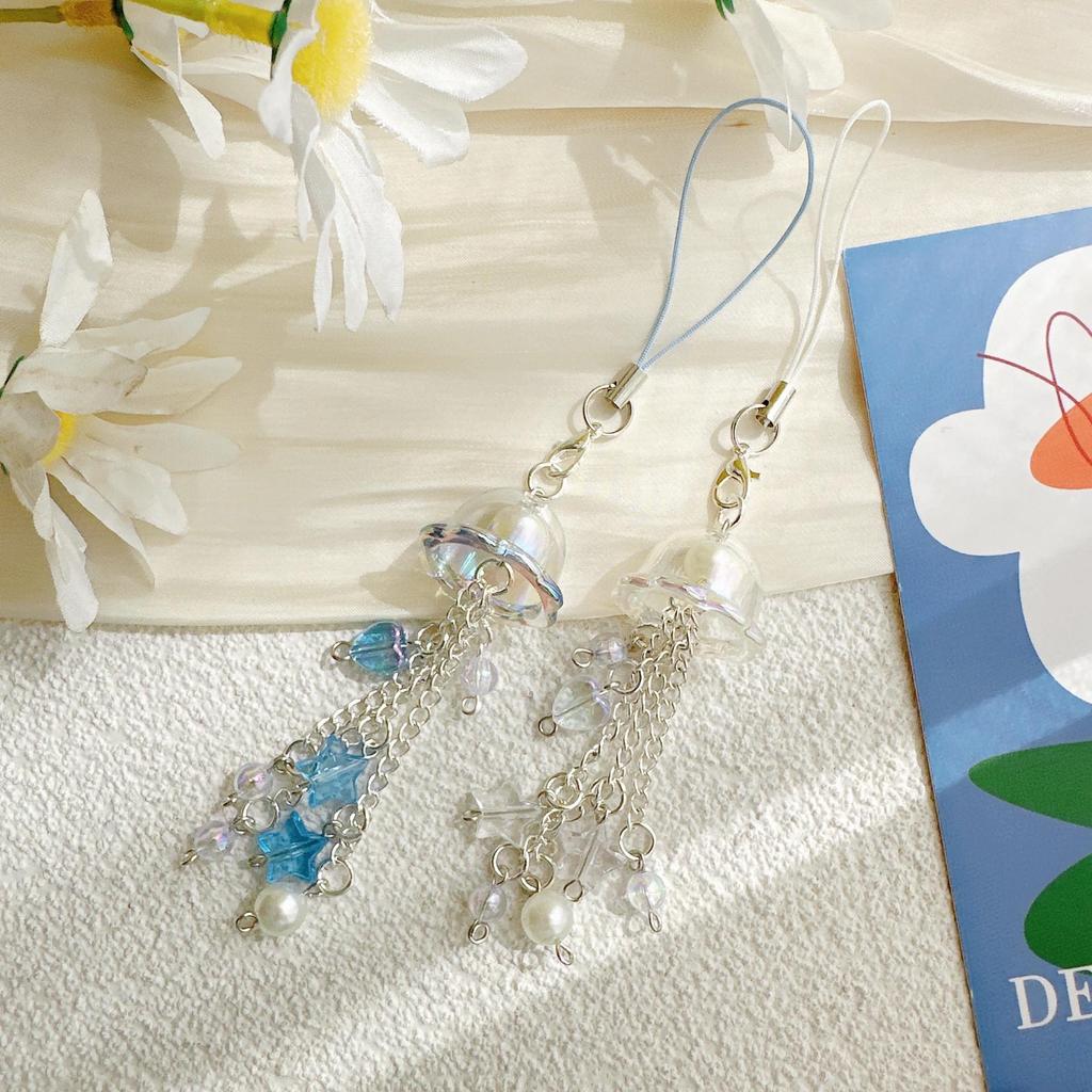 Artistic Jellyfish Wind Chime & Glass Lily Pendant: Phone Chain, Car Hanging, Bag Charm, Event Gift.