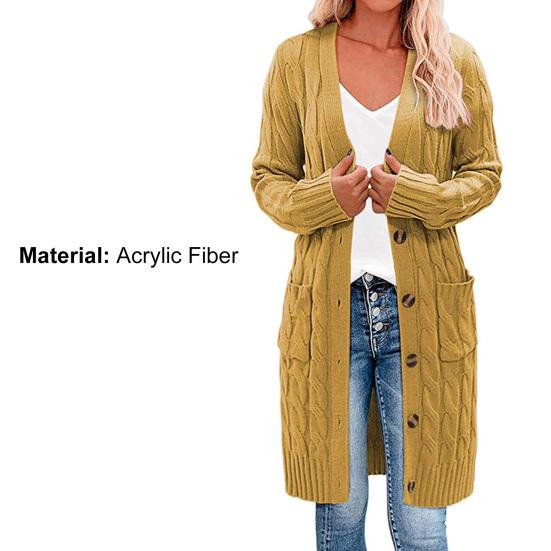 Solid Color Long Sleeve Women Cardigan Button Down Pockets Open Front Twist Sweater Coat Outerwear