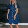 Women's Fashion Short Sleeve Collared Casual Solid Color Denim Dress