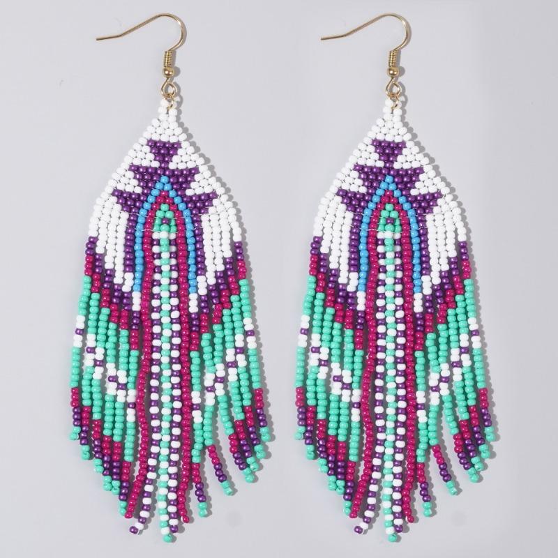 Mary Summer tassel earrings - luxurious & chic, hand-woven ethnic style with rice beads
