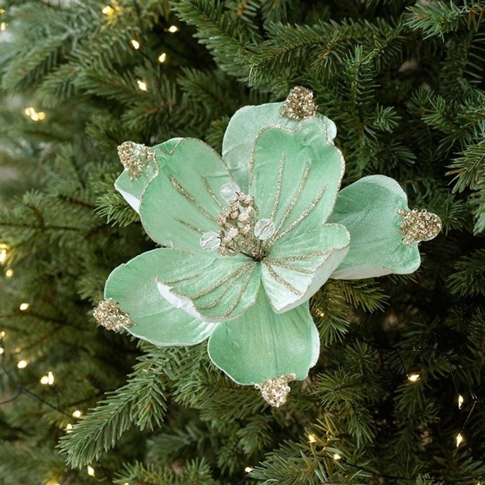Christmas Star Flowers Artificial Ornaments Diameter 22cm Fabric and ABS Materials for Tree and Wreath Decoration